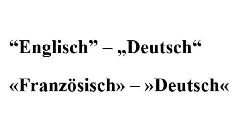 Veranschaulicht die Unterschiede der genutzen Anführungszeichen in der englischen, deutschen und französischen Sprache